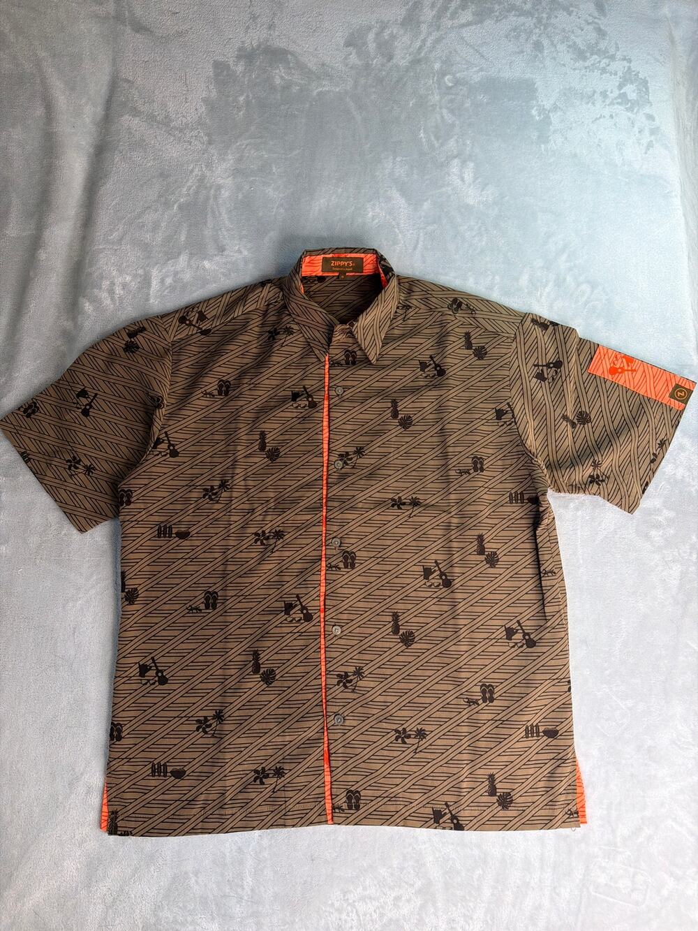 Zippy’s Hawaiian Shirt Mens Short Sleeve Button Up Aloha Brown Orange medium